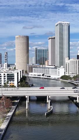 Tampa Skyline At Tampa In Florida United States. Downtown Cityscape. Corporate Buildings Background. Tampa Skyline At Florida United States. High Rise Buildings. Business District.