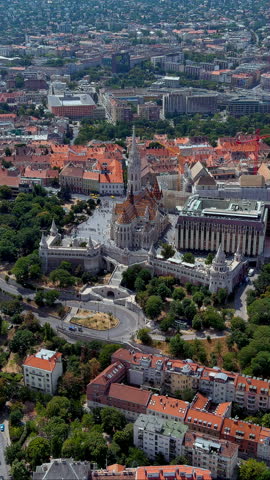 4K aerial vertical video of Matthias Church and Fisherman