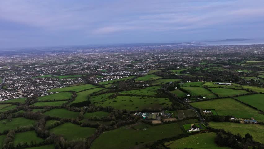 Aerial View of Dublin Mountains Overlooking Irish Sea, Ireland