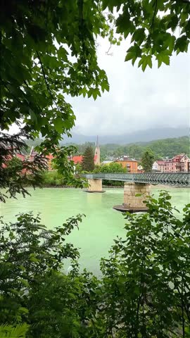 Scenic European Town with Bridge Over Turquoise River