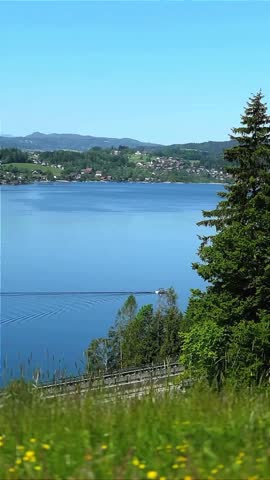 Summer Lake View with Clear Water and Hills