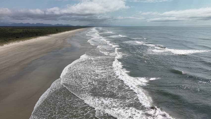 Drone view of Praia Deserta (Deserted Beach) at the southern tip of Superagui Island - Guaraqueçaba, Paraná, Brazil