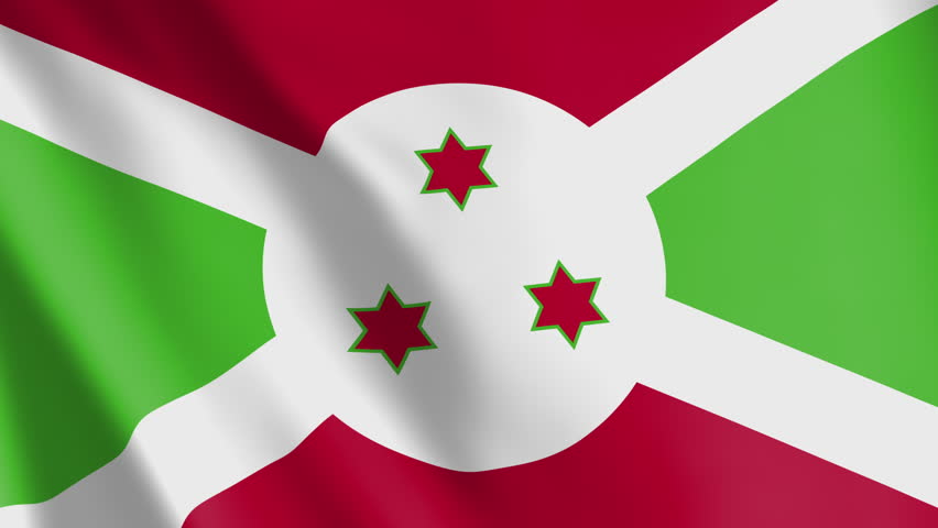 Flag of Burundi animated background. Symbol of the Burundian nation and the culture. Waving flag in the wind footage. State ensign of the country in Africa.
