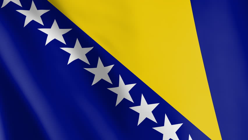 Flag of Bosnia and Herzegovina animated background. Symbol of the Bosnian and Herzegovinian nation and the culture. Waving flag in the wind footage. State ensign of the country in Europe.