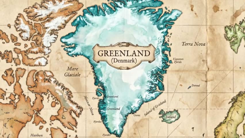 Detailed political map of Greenland with administrative regions, municipalities, major cities, and compass. Colorful illustration showing Nuuk capital, Ilulissat, Qaqortoq. Isolated on white background. Ideal for education, geography, travel guides, infographics.
