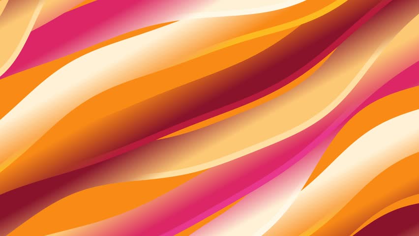 Vibrant flowing ribbons of orange pink cream move across a smooth surface creating a dynamic abstract scene with warm lighting and soft shadows

