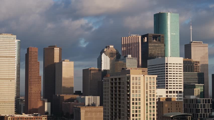 Elegant skyline of Houston at sunset, TX. Aerial