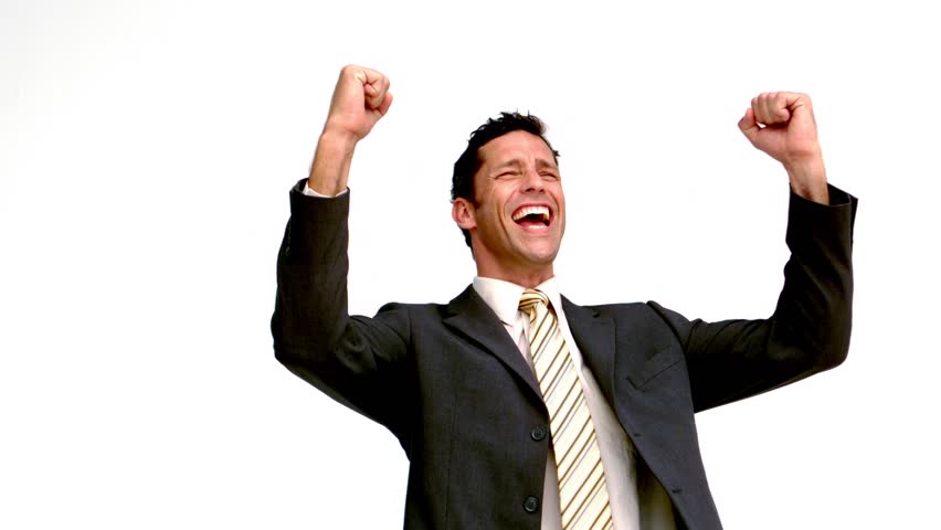 Excited Businessman Cheering in Slow Stock  Footage Video 