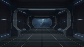 Futuristic scifi corridor motion graphics with glowing neon lines and spaceship hallway background - Powered by Shutterstock - Get 15% off with code: PIKWIZARD15