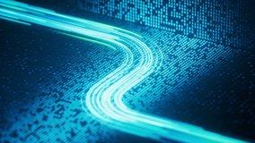Abstract digital data flow over circuit board with glowing light trails and binary code, a seamless loop representing high-speed communication and network processing - Powered by Shutterstock - Get 15% off with code: PIKWIZARD15