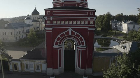Drone Rising Front Monastery Clock Tower