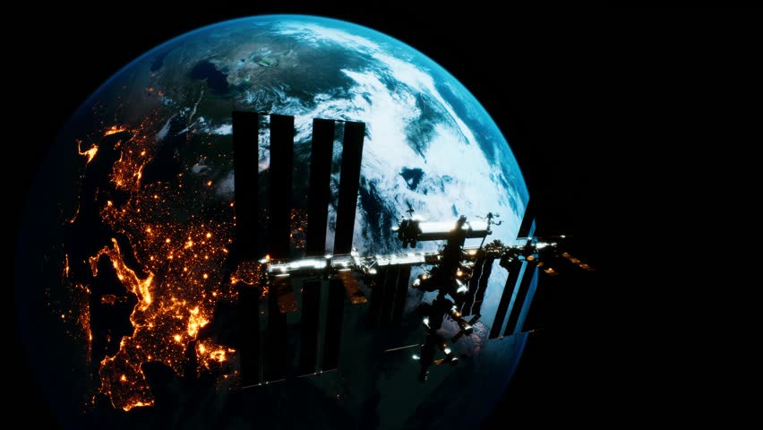 A stunning view of the International Space Station orbiting Earth, capturing its structure, solar panels, and the cosmos in high-definition.