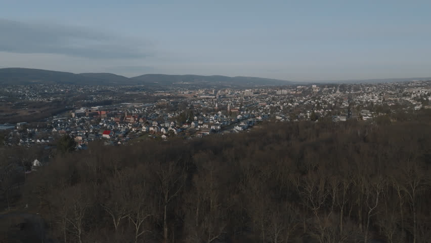 Aerial view of Scranton, Pennsylvania on a winter day.