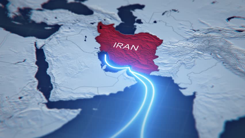 Map of Iran under attack. Visualization of military escalation.