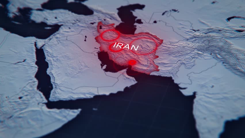Map of Iran under attack. Visualization of military escalation.