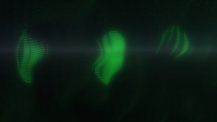 Scanlines sweeping, metal chain revealing links and mapping code while waves pulsing, showing flow. Interlock, coupler, binary, digits, glitch, glow, neon