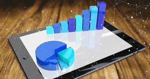 App launching animating tablet 3D charts, HUD overlays growing then receding while numbers updating. Pie, bars, data, visualization, dashboard, analytics, realtime - Powered by Shutterstock - Get 15% off with code: PIKWIZARD15