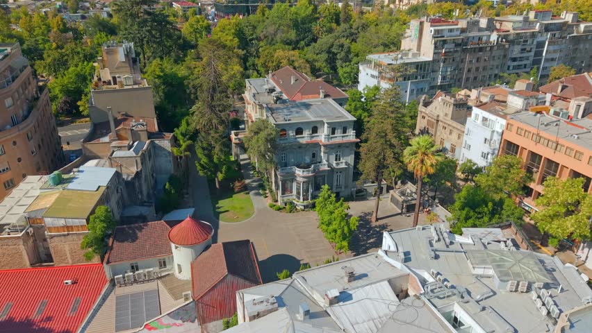Aerial Establishing View of Bruna Palace Historic Architecture in Lastarria Santiago de Chile