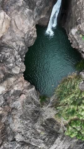 Aerial view over the Charco Azul after heavy rains in Agaete, Gran Canaria.