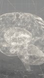 Vertical video: Node sending pulse, 3D brain hologram rotating and pulsing to map neural activity. Holographic, translucent, neuron, cerebellum, gridlines, wireframe, vertical video - Powered by Shutterstock - Get 15% off with code: PIKWIZARD15