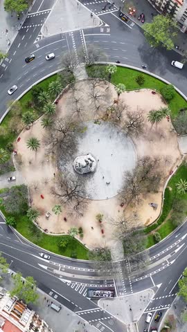 Tetuan Square At Barcelona In Barcelona Province Spain. Famous Roundabout. Downtown Cityscape. Top View Crossing. Tetuan Square At Barcelona Spain. Barcelona Street Scene. Spain Skyline.