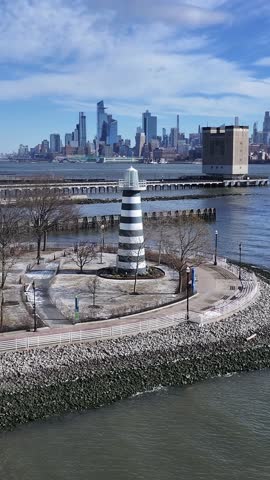 Lighthouse Point At Jersey City In New Jersey United States. Downtown District. New York Skyline Scene. Lighthouse Point At New Jersey United States. Lighthouse Landscape.