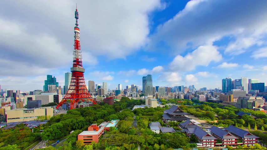 Tokyo Tower Japan 4K Video Showing Famous City Landmark, Urban Skyline, Night Cityscape, Tourism Destination, Modern Metropolis Travel and Cultural Exploration Concept