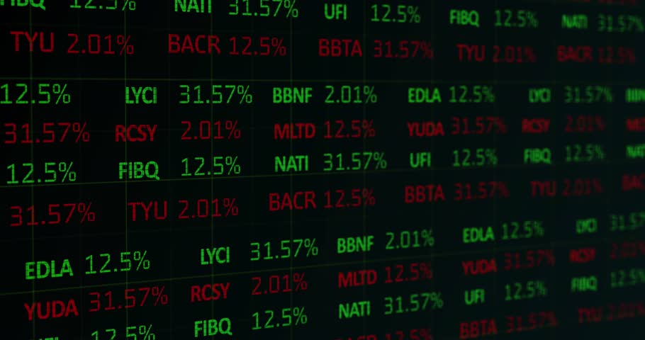 Animation of stock market data processing over security padlock on round scanner. Global economy and cyber security technology concept