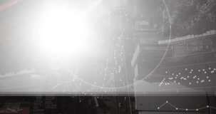 Animation of light spot over interface with data processing against aerial view of cityscape. Computer interface and business technology concept - Powered by Shutterstock - Get 15% off with code: PIKWIZARD15