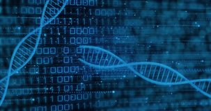 Animation of dna strand and scientific data processing over binary coding. Global science, connections, computing and data processing concept digitally generated video. - Powered by Shutterstock - Get 15% off with code: PIKWIZARD15