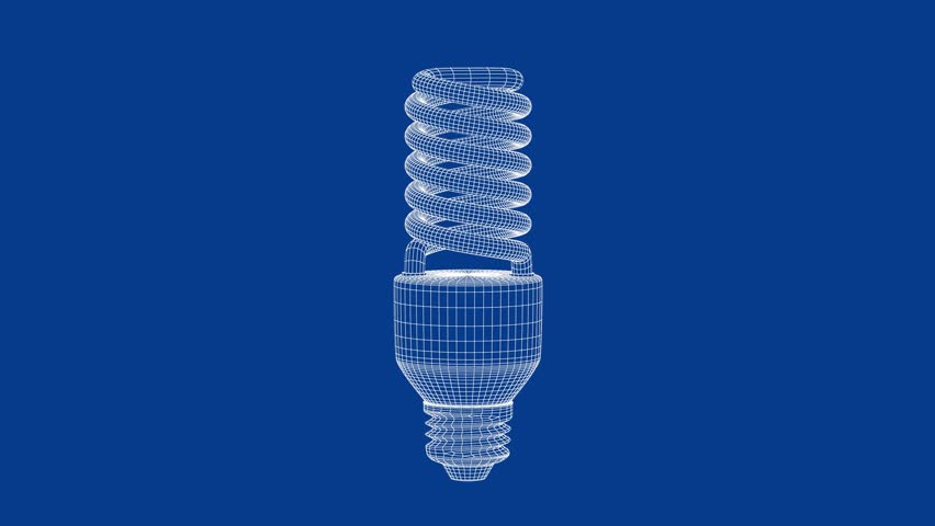 3D wire-frame model of energy saving fluorescent light bulb