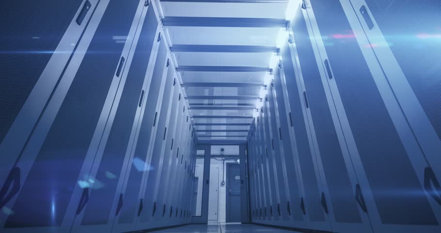 Animation of blue arrow with moving upwards over data processing on blue background. Global business finances and digital interface concept digitally generated video.