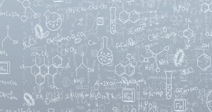Animation of science icons and mathematical equations over grey background. Data, mathematics, science, education, research, connection, processing and communication, digitally generated video. - Powered by Shutterstock - Get 15% off with code: PIKWIZARD15