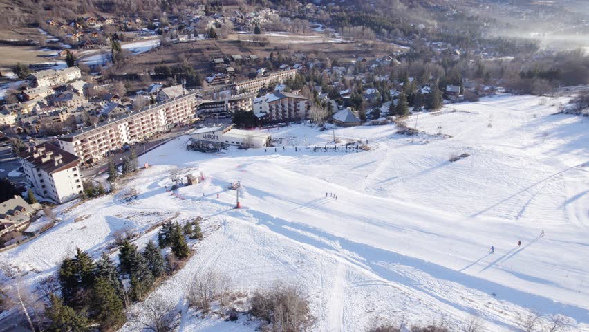 La Salle-les-Alpes In The Central Village In Serre Chevalier Ski Area Of The Southern French Alps. Aerial Shot