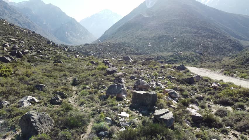 Drone footage showcases a majestic valley in Cajon de Arenales, Mendoza, Argentina. It evokes peace. Great for travel and nature