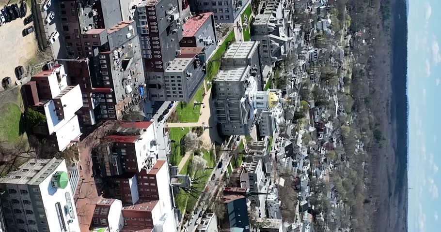 Vertical drone view of downtown Concord, New Hampshire and capitol building