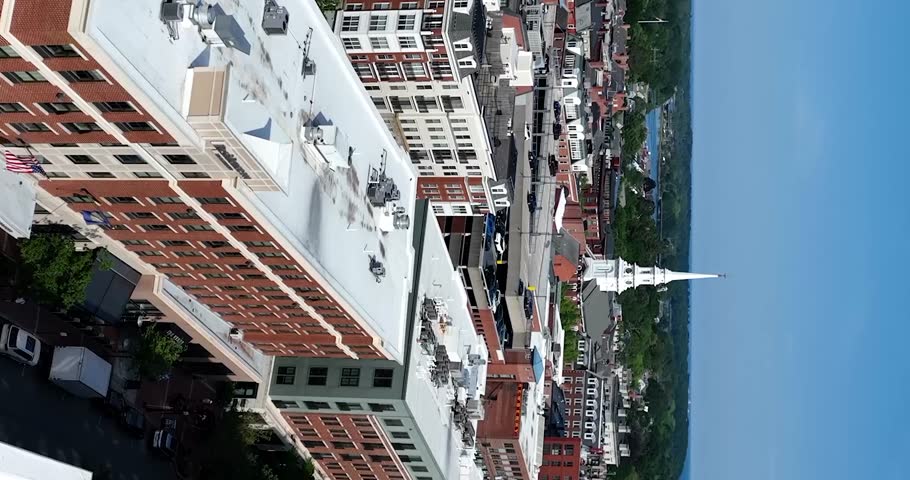 Vertical aerial view of Portsmouth, New Hampshire downtown