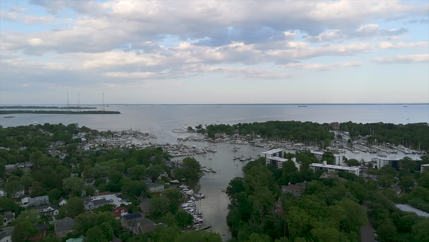 Aerial View Of Chesapeake Bay And A Marina On The Severn River Near Annapolis, Maryland.
