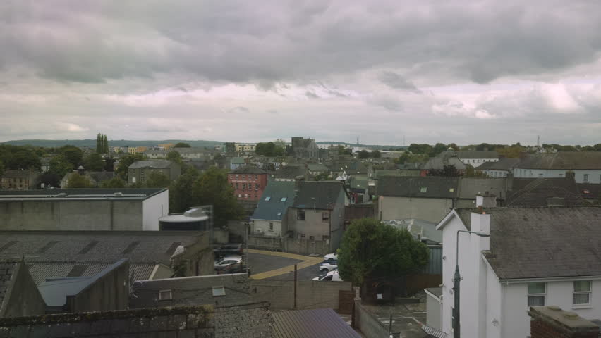 The rooftops of Kilkenny, Ireland, historic medieval village skyline and small houses