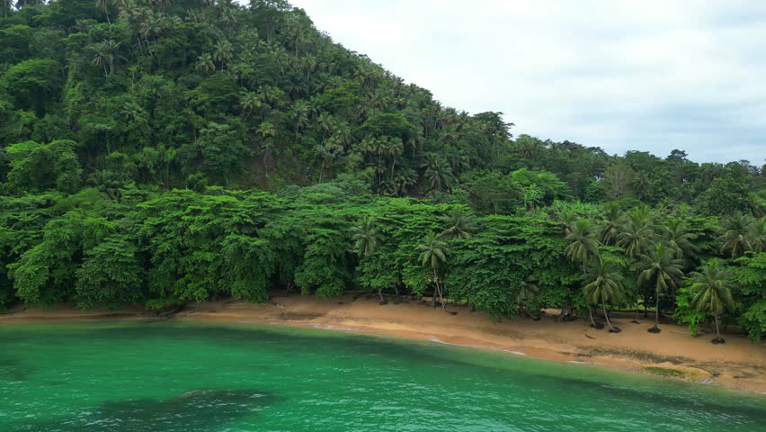 Circular view of Inhame beach and the south island's coast. São Tomé,Africa