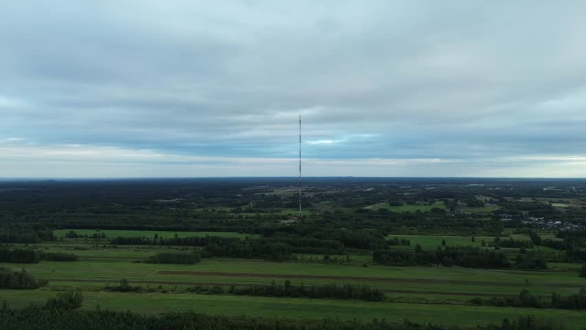 Signal transmitter tower overlooking the countryside scenery