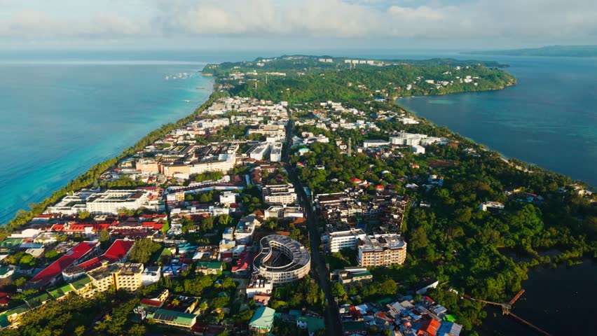 Aerial panorama, Boracay Malay Aklan Philippines stretching between calm waters