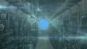 Animation of connected icons over computer language against server room in background. Digital composite, multiple exposure, coding, communication, networking, technology and network server concept. - Powered by Shutterstock - Get 15% off with code: PIKWIZARD15