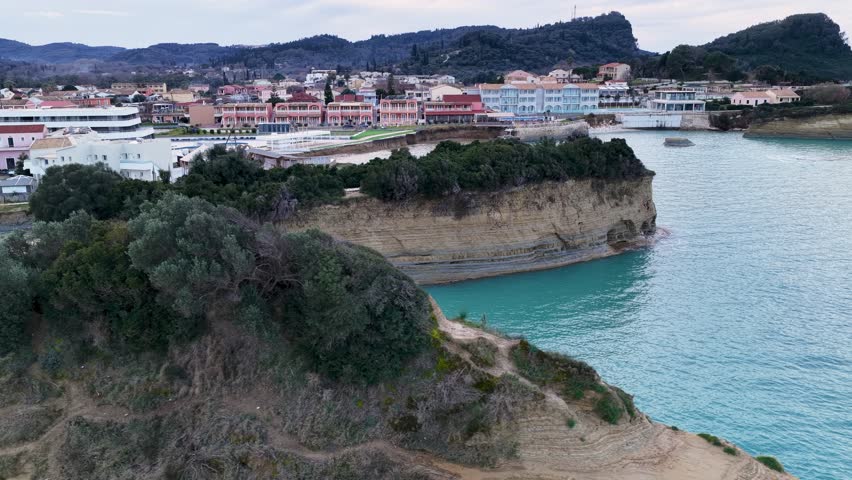 Scenic Aerial View of Green Topped Cliffs and Turquoise Waters at Canal d'Amour Sidari Corfu