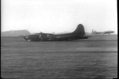 1940s - American men go on a bombing mission over Germany in World War two.