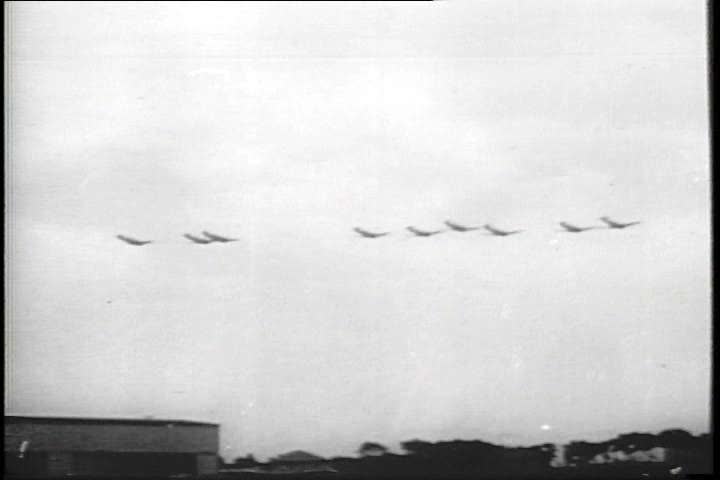 1940s - American men go on a bombing mission over Germany in World War two.