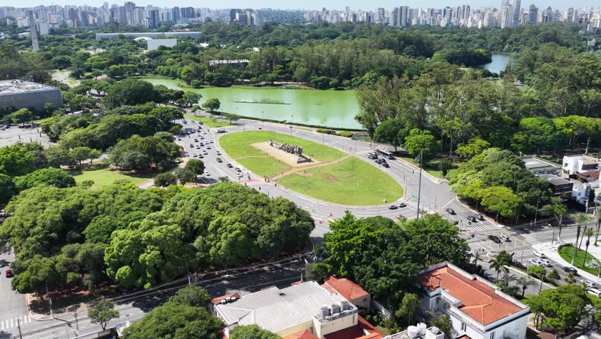 Ibirapuera Park In Sao Paulo Brazil. Recreation Park. Highrise Buildings. Beautiful Skyline. Ibirapuera Park In Sao Paulo Brazil. Wonders Of Sao Paulo Landmark. Recreation Park.