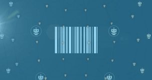 Animation of changing numbers over icons and qr code against binary codes on blue background. Digitally generated, hologram, illustration, barcode, coding, business, growth and technology concept. - Powered by Shutterstock - Get 15% off with code: PIKWIZARD15