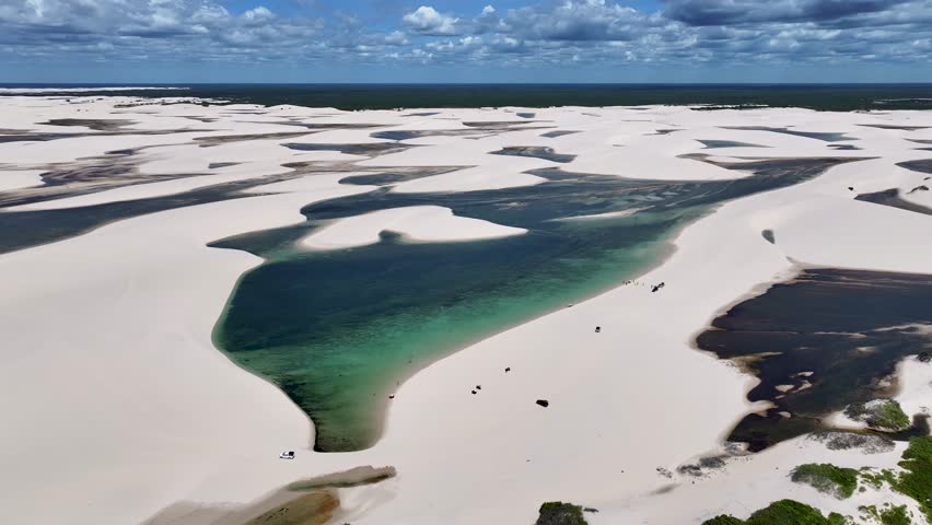 Lencois Maranhenses Skyline At Santo Amaro In Maranhao Brazil. Freshwater Lakes Landscape. Sand Dunes Mountains. Lencois Maranhenses Skyline At Maranhao. Tourism Travel. Nature Scene. Beach Background