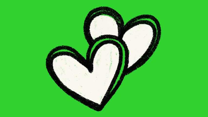 Hand Drawn Cute Heart Animation on Green Screen | Romantic Love Hearts 2D Hand Drawn Animation | Valentine Heart Animated Overlay Effects 